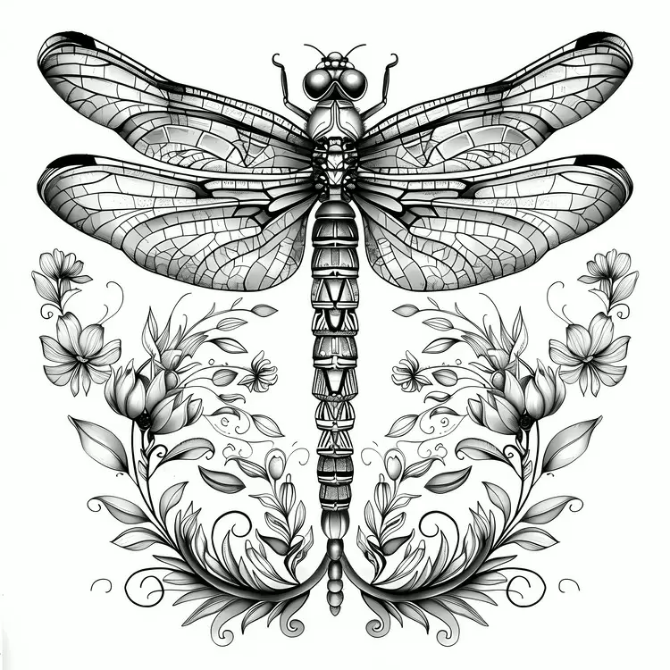 insect dragonfly black and white art
