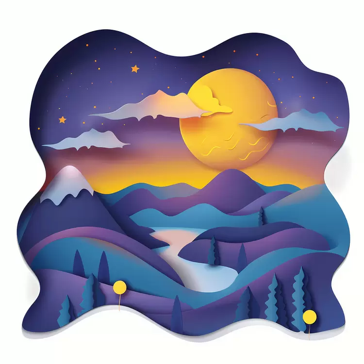 river night moonlight and paper art