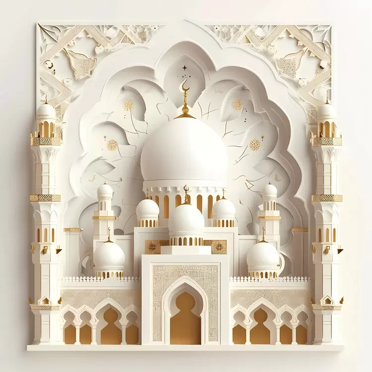 GOLD MOSQUE WHITE MOSQUE MOHAMAD'S MOSQUE ISLAMIC STYLE PAPER CUTOUT