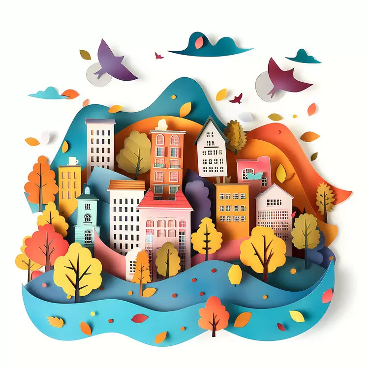 Art paper cutouts Colorful fall foliage Nature autumn Colorful trees