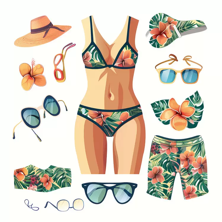 sandals tropical print t-shirt swimsuit beach accessory