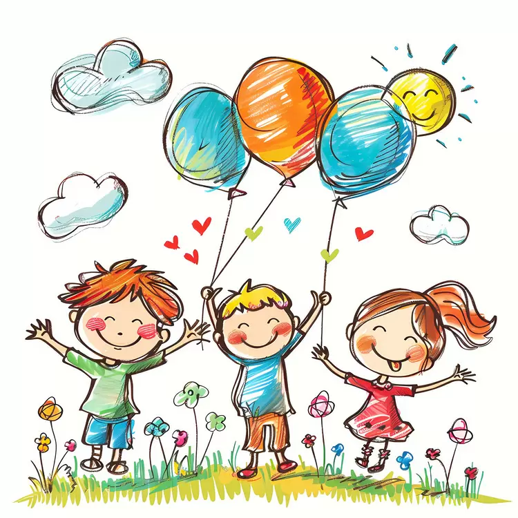Childrens Day hand drawn cartoon crayon funny
