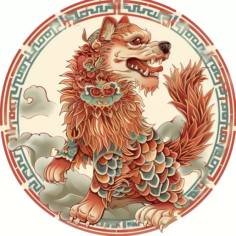 Chinese Zodiac Red Lion Dragon Bamboo Phoenix