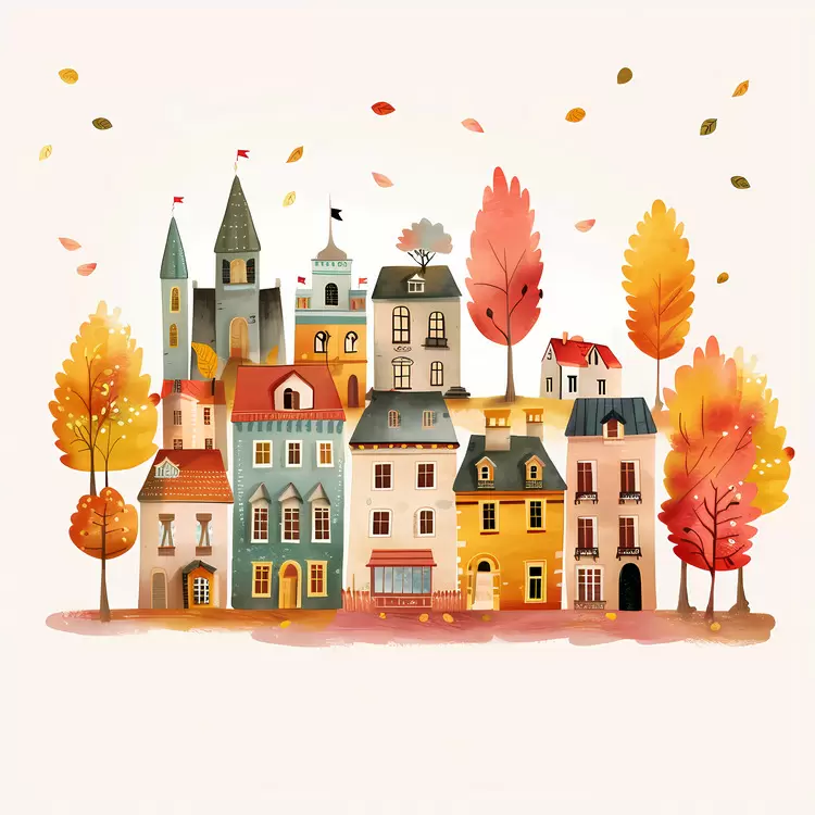 colorful trees cheerful city vibrant