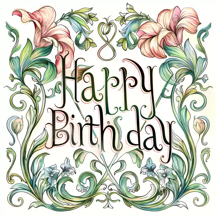 vintage style watercolor art birthday greeting decorative happy birthday