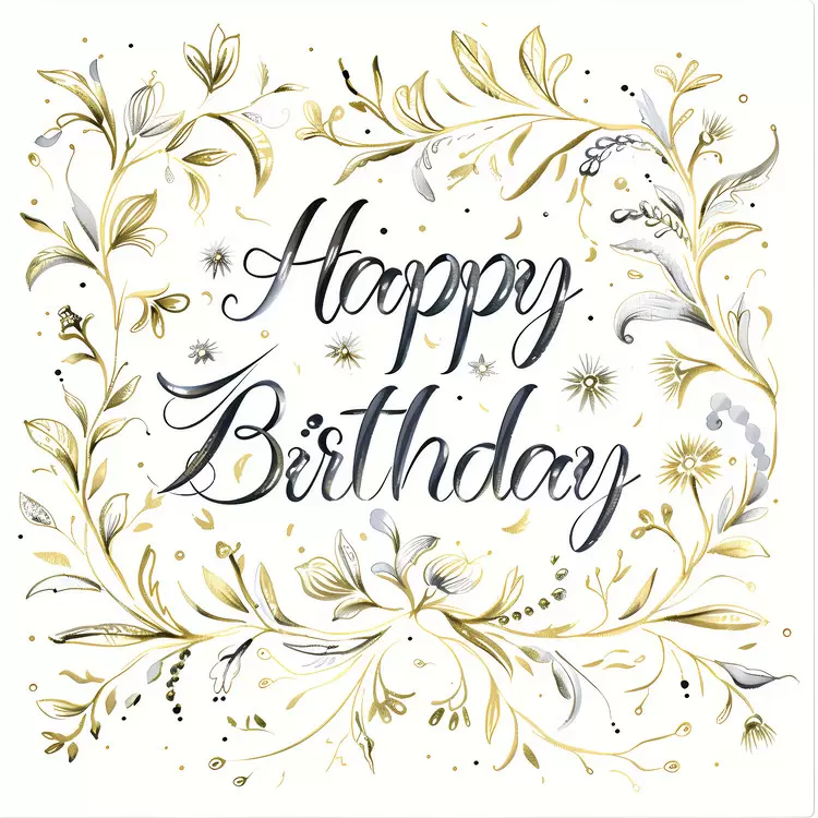 stylish elegant design Happy Birthday luxurious design gold and white floral design