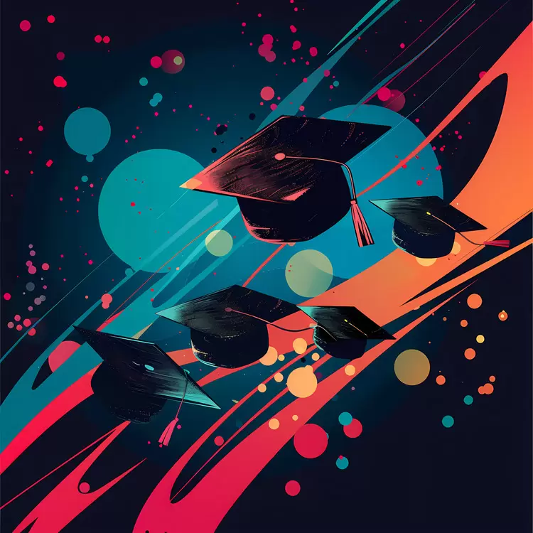 dots stylized glossy surface for   separated by commas: graduation caps Sure
