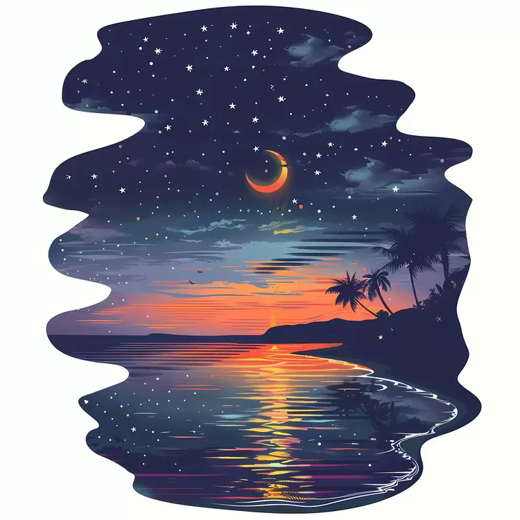 Palm trees Lighthouse Hills Stars summer night