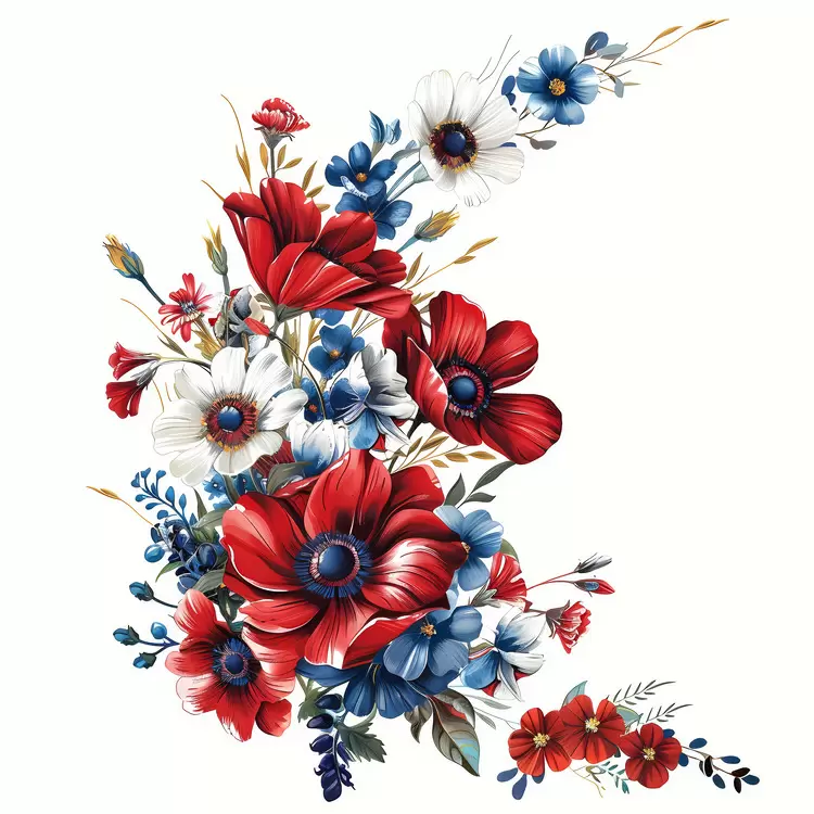 white and blue Red Romantic blooms Bouquet with vase Flower arrangement