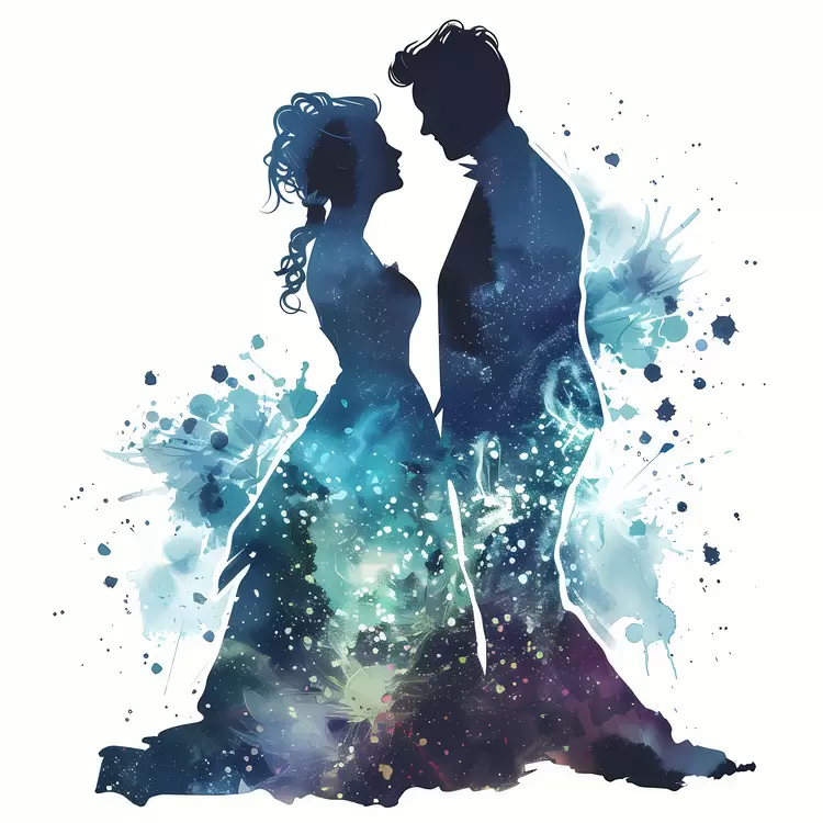 Bride and Groom Silhouette Black and White Blue Wedding Fashion