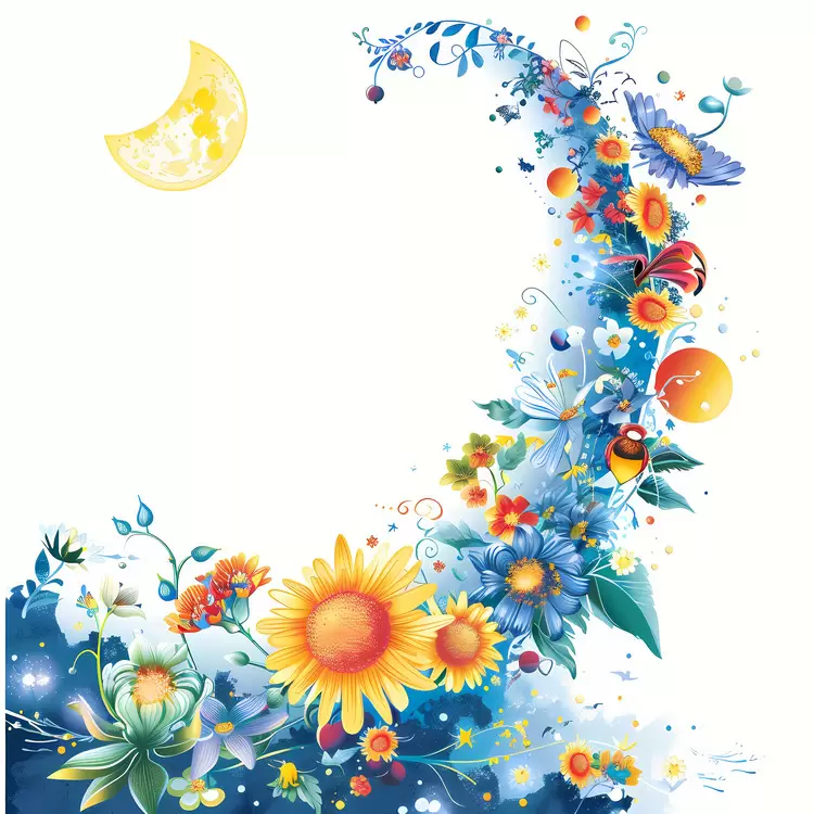 Blue Spring Flowers summer night White Background