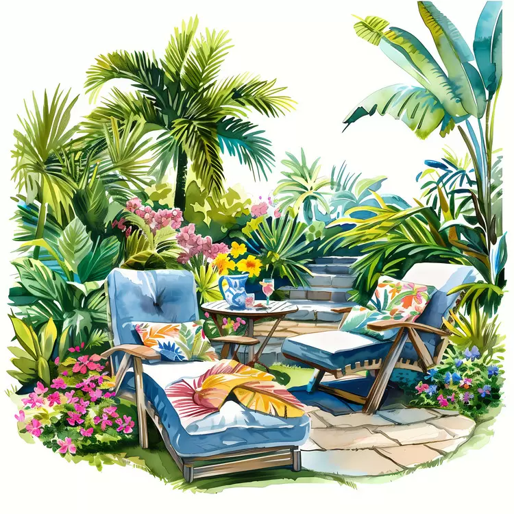 Table Chairs Sun Patio Bird of Paradise