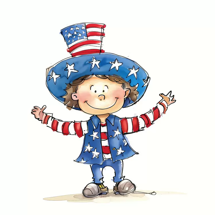 Happy 4th of July Independence Day Children's illustration Boy Cartoon character