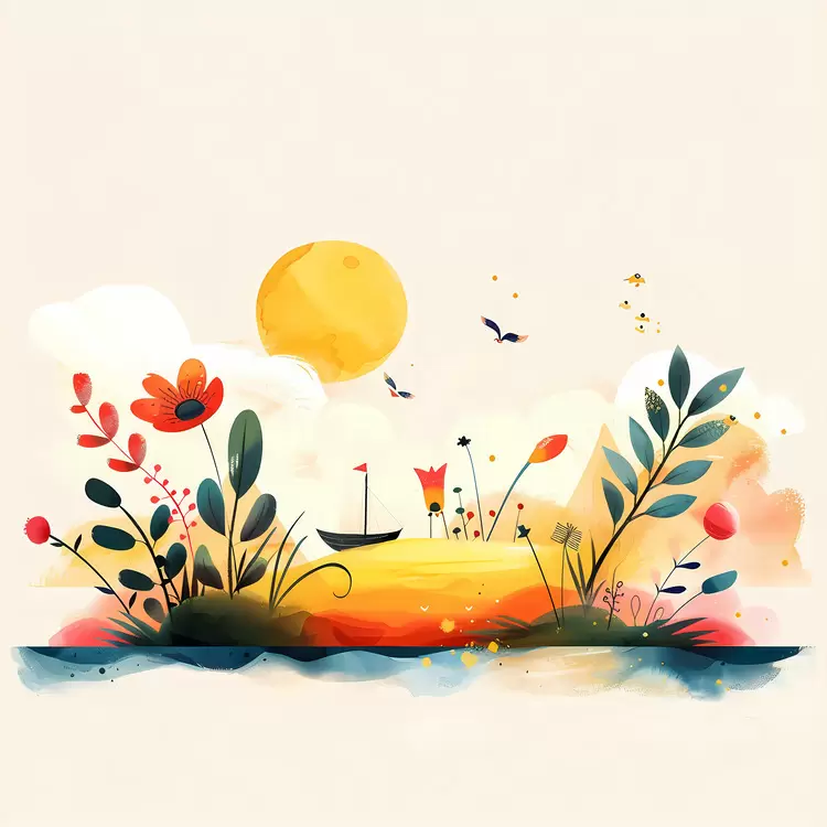 Abstract Watercolor Summer Sun Fresh