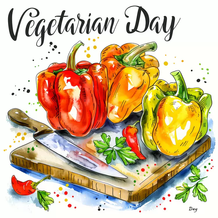 Vegetable garden Colorful vegetables World Vegetarian Day Painting on paper Vibrant colors