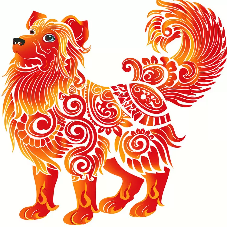 red and orange ornament dog auspicious chinese zodiac