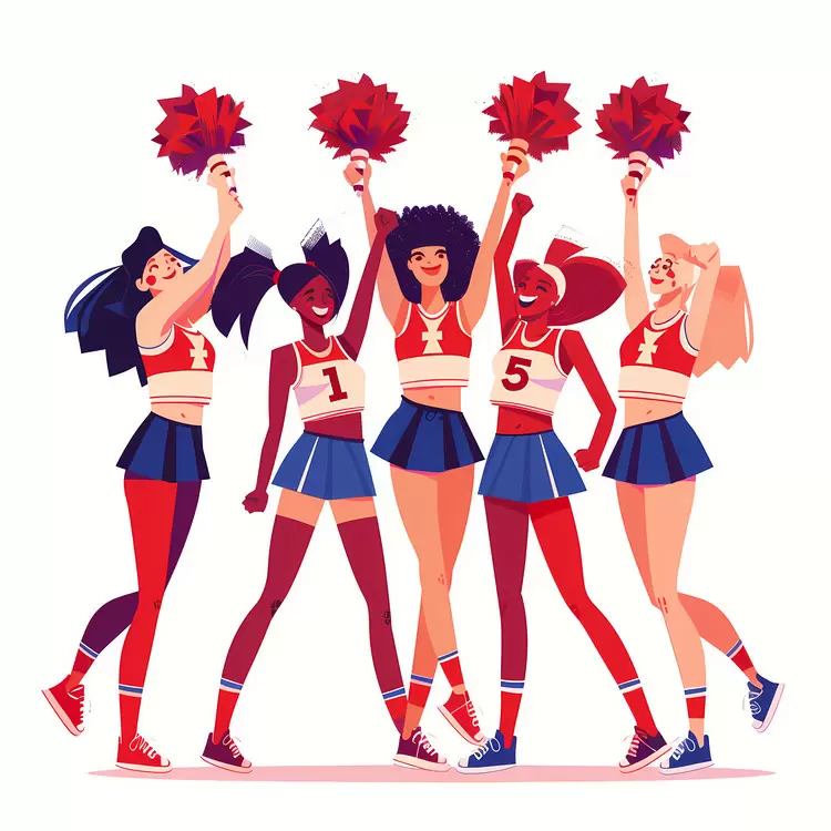 red and white smiling girls Cheerleaders joy