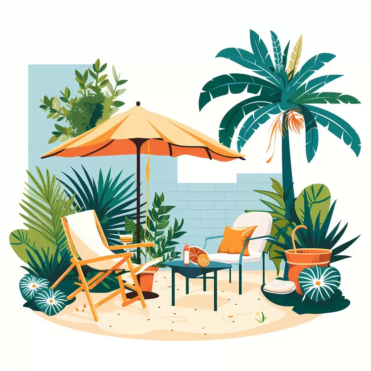 plants chairs tropical garden outdoor living space summer yard