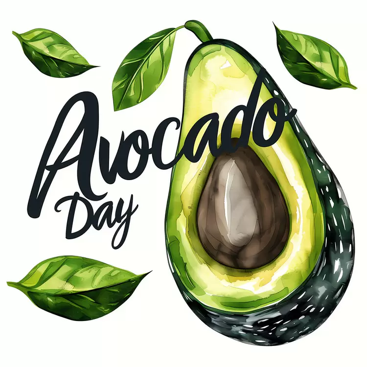 Realistic Healthy Avocado Day Hand painted Green leaves
