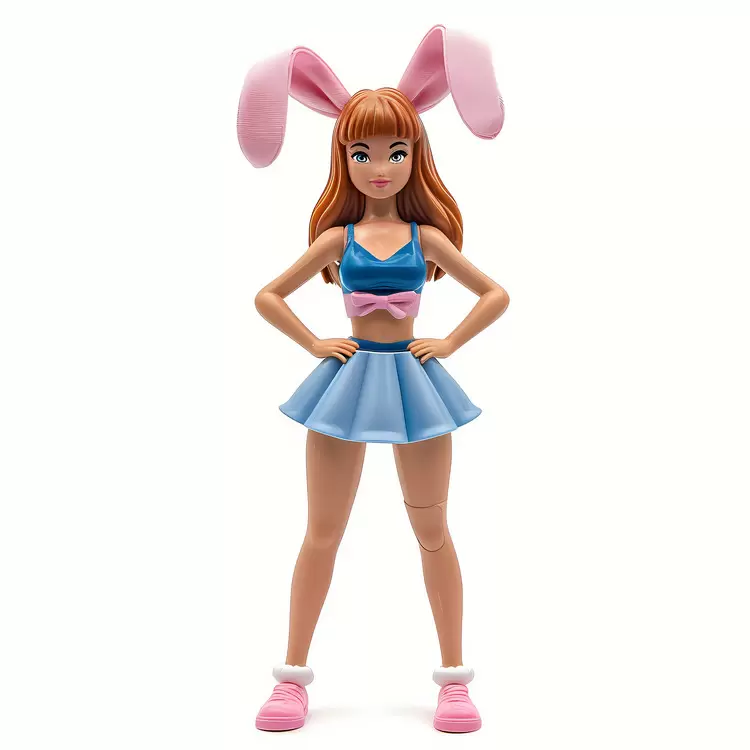 blonde hair bunny girl pink and blue outfit bunny ears cartoon character