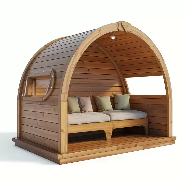 secluded seating area wooden sofa wooden interior pavilion