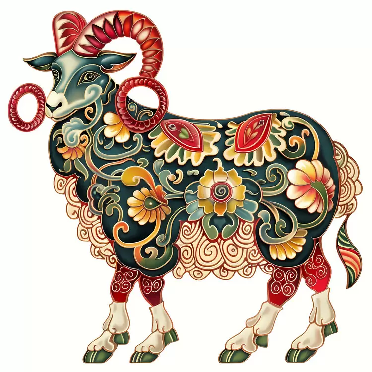 ornamental floral Chinese Zodiacs ram