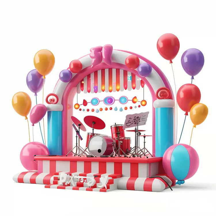 Kids' party decoration Colored balloons Trio of musicians Amusement park