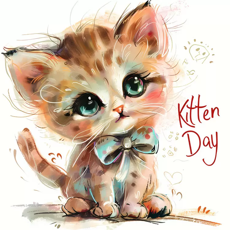 Day Watercolor painting Kitten Cartoon Adorable