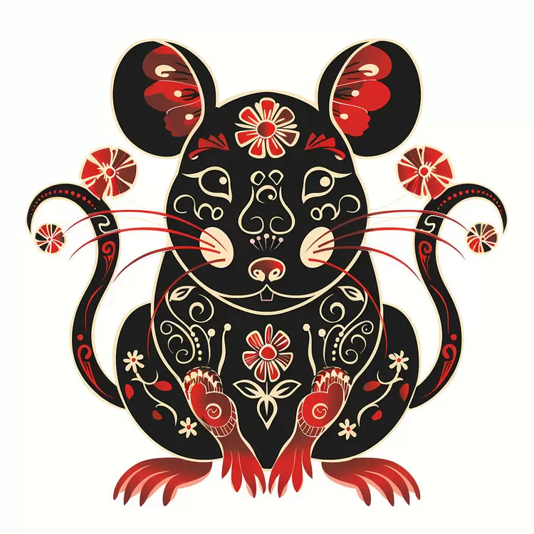 black flower Chinese Zodiacs rat art