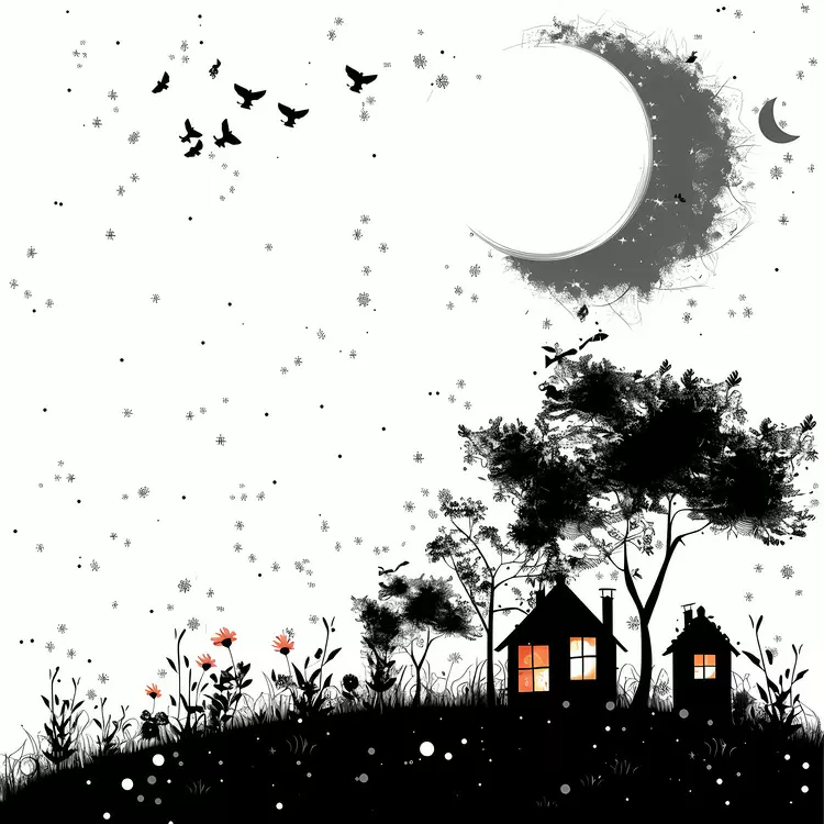 summer night Ghost House Stars Lonely Flowers