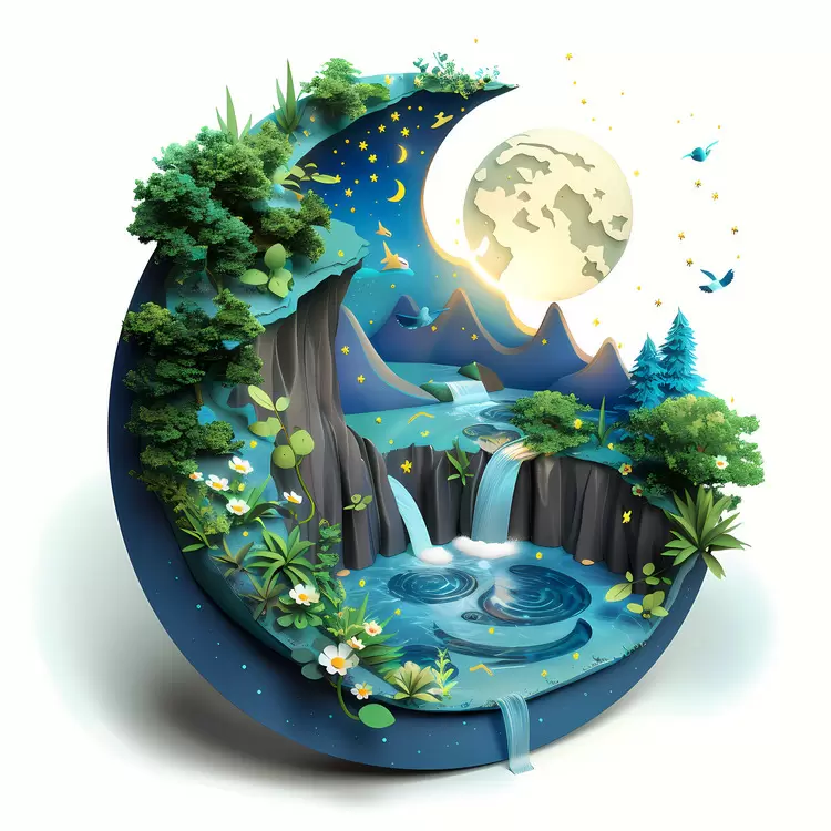 Waterfall Nature Trees Mountainscape Night
