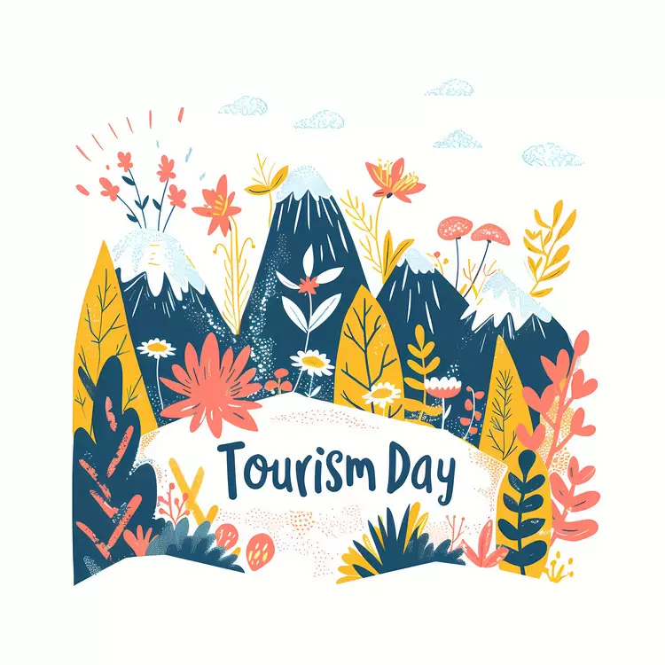 Mountains and Flowers Vibrant Hand drawn Landscape