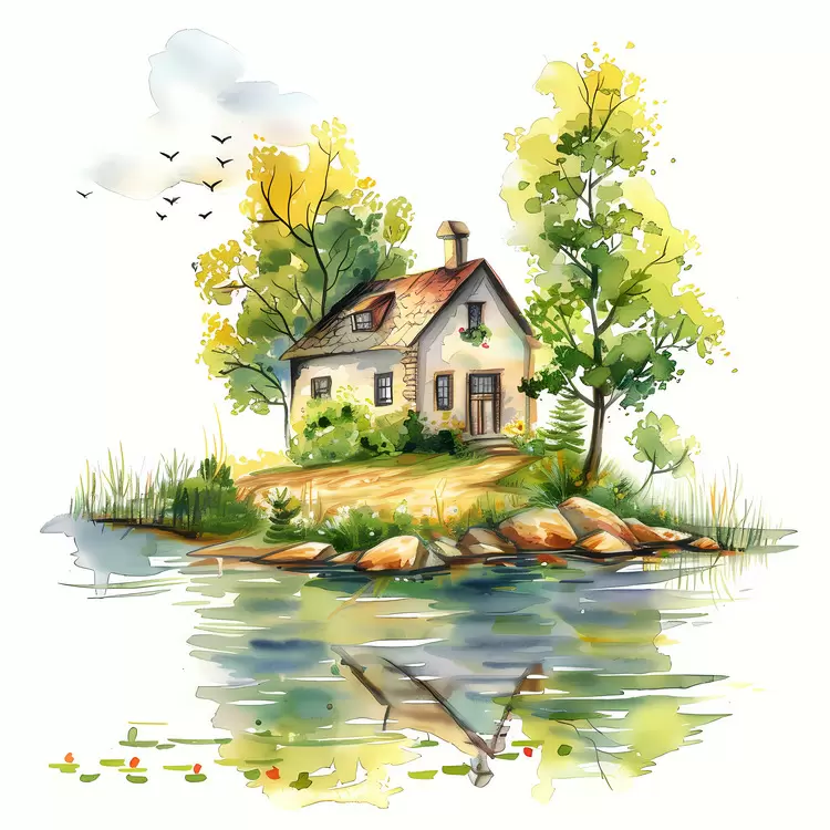 home boat cottage landscape flowers