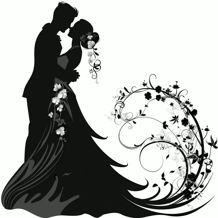 couple emotional kiss bride and groom floral background