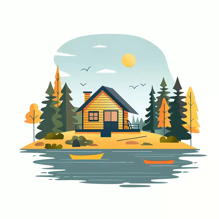 Mountains in the Background Riverside Home Lake House Yellow Cottage Colorful Landscape