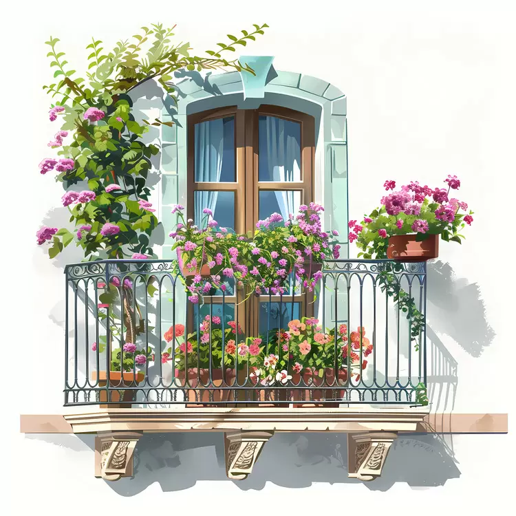 balcony with potted plants vine summer balcony blooming