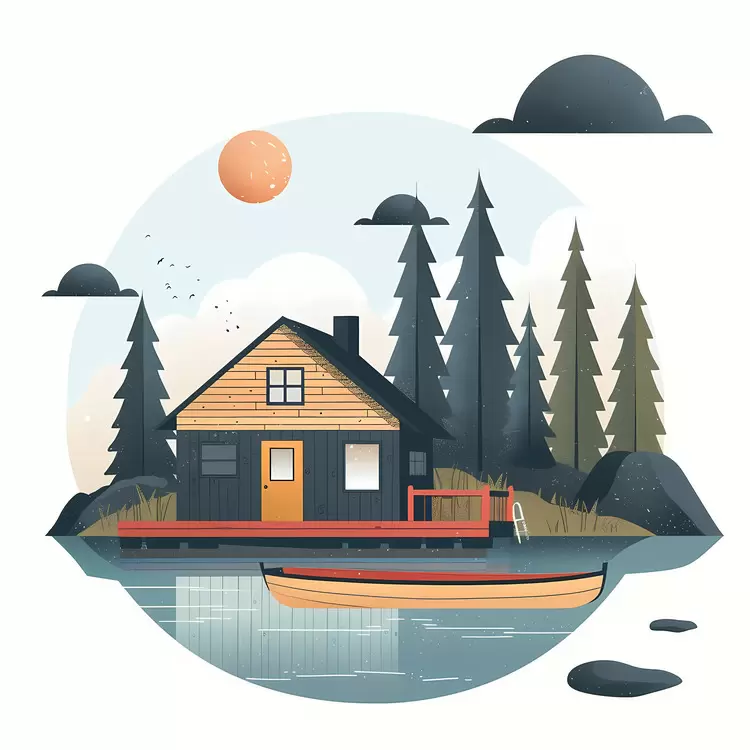 Lodge Riverside Waterfront Woods Pine Trees