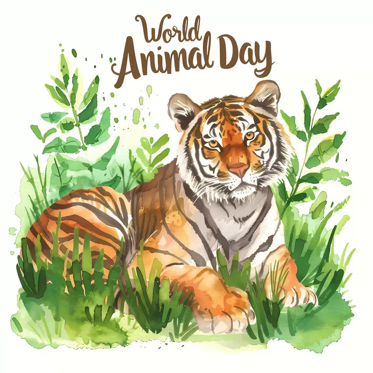 vintage poster style jungle animals World Animal Day animal vector watercolor tiger