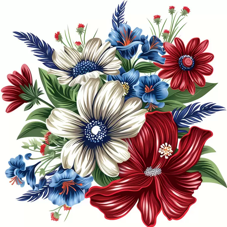 4th of July floral bouquet white and pink flowers American flag design