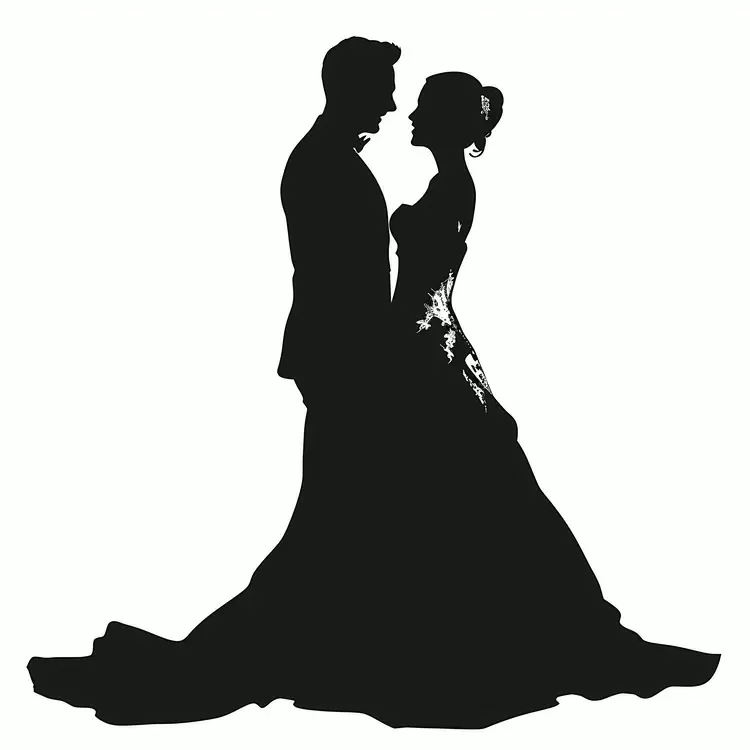 Bride and Groom Silhouette newlywed couple groom and bride white wedding dress