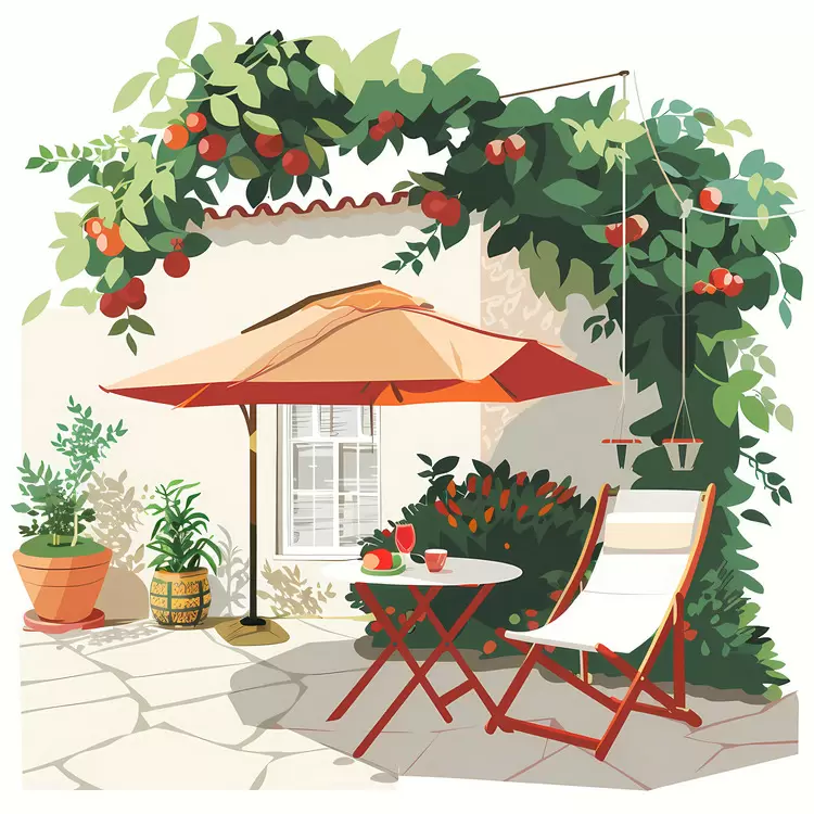 table country house fruit trees vineyard chairs