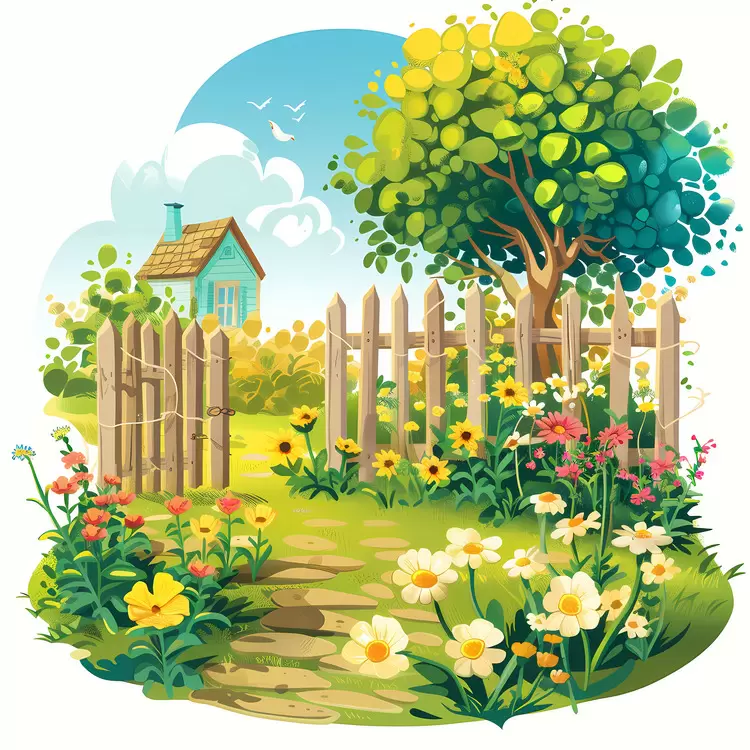 summer yard shrubs tree pond house