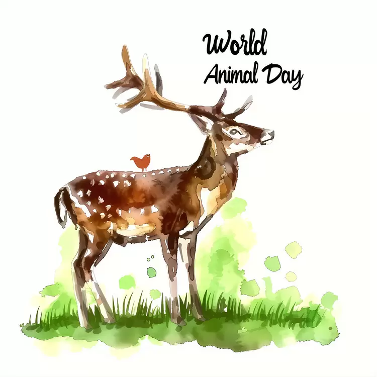 Watercolor Green World Animal Day Wildlife Spring