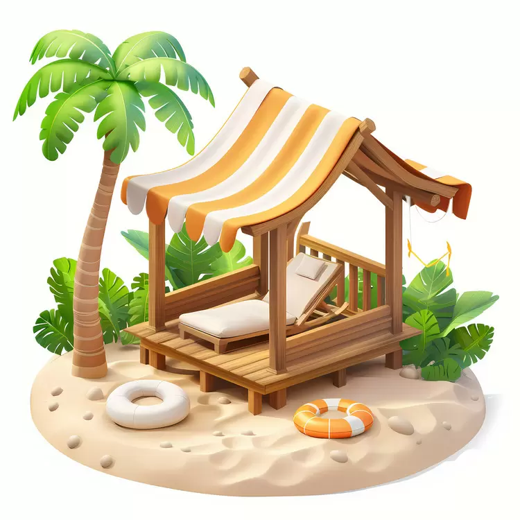 Sunscreen Palm tree Life jacket Beach chair Sun bed