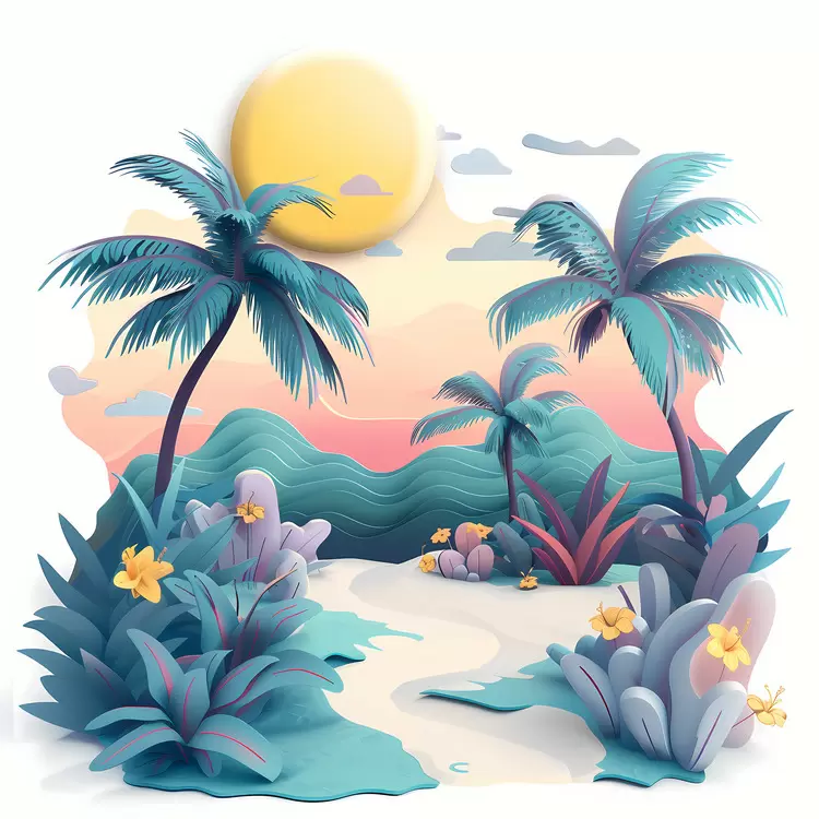lush landscape lush vegetation palm trees tropical plants sunset