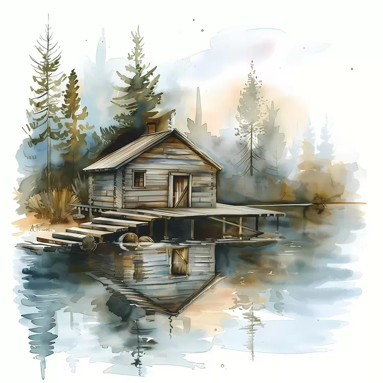 Boat dock Old boat Lone Tree Wooden House lake