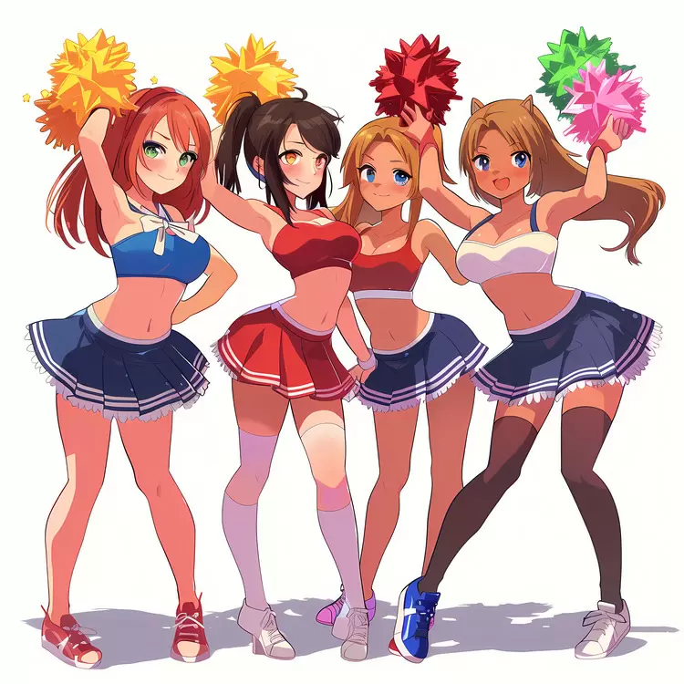 Female Anime Characters Cartoon Characters Cheerleading Outfits Cheerleaders Group