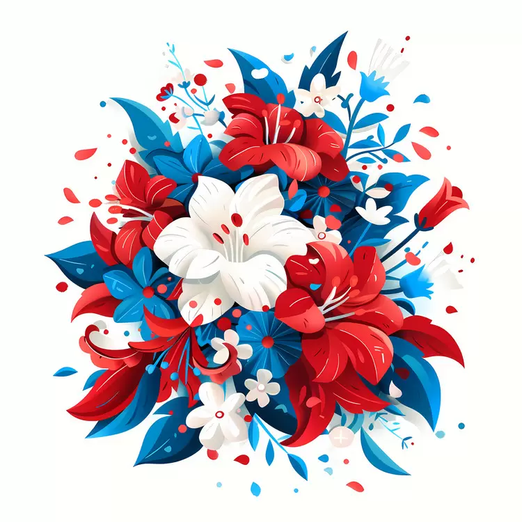 flowers in the colors of the American flag and blue symbolic red