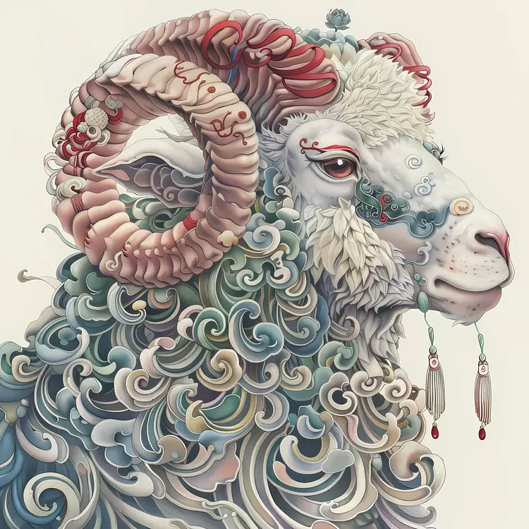 Curls Ram Chinese Zodiacs Fanciful Artistic