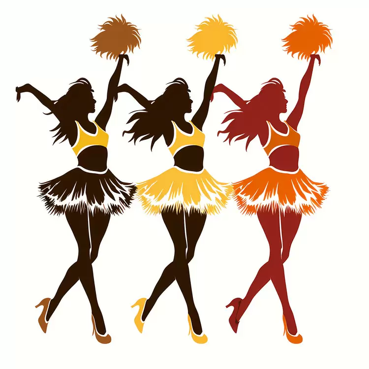 line drawings Cheerleaders black and white silhouettes
